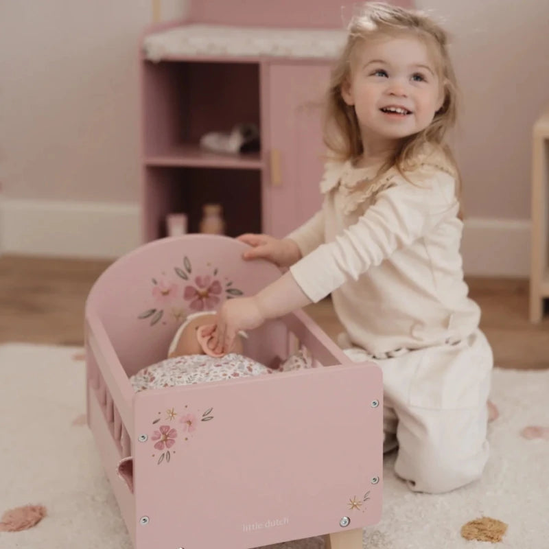 Wooden Doll Bed FSC With Textiles – for children, available at Learning Bugs UK