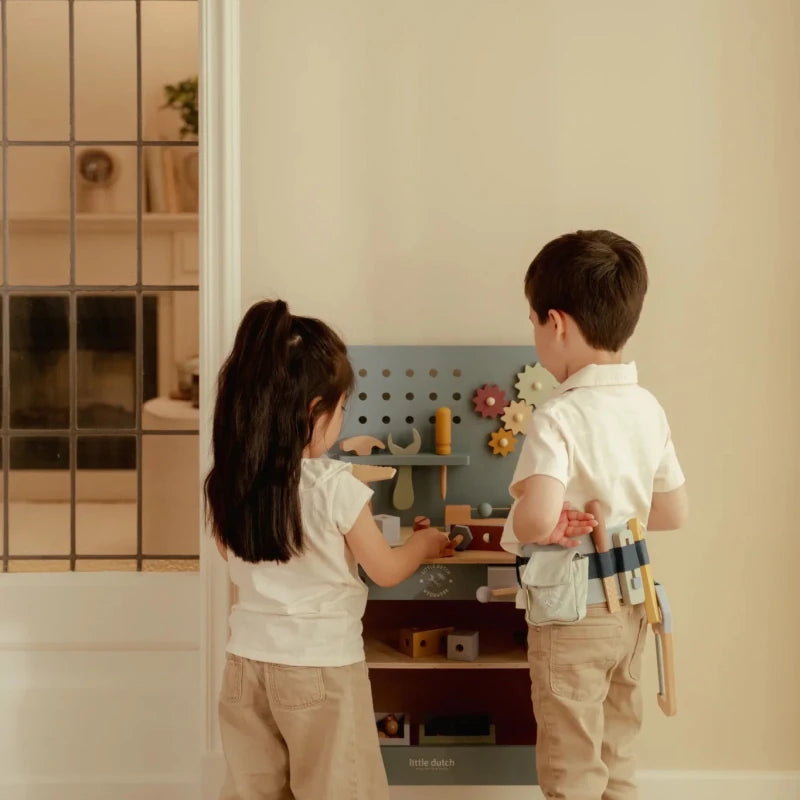 Little Dutch Wooden Workbench – Wooden tool bench playset for children, available at Learning Bugs UK