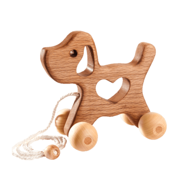 Wooden Dog Pull Along Toy by Poppy Baby Co - Learning Bugs UK