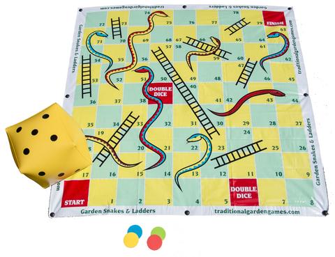 Garden Snakes and Ladders 2m x 2m - Inflatable Dice & Oversized Counters by Traditional Garden Games - Learning Bugs UK