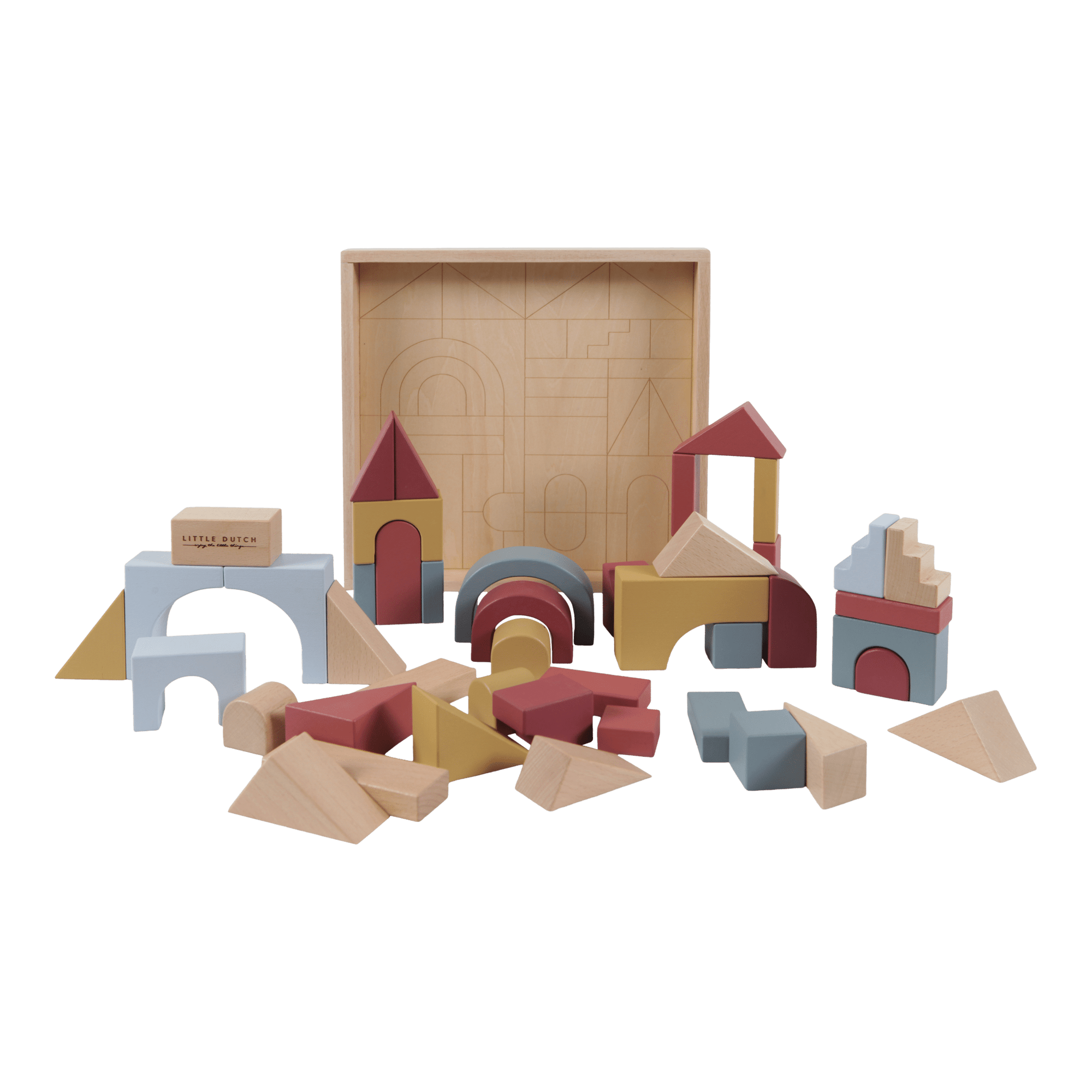 Little Dutch Wooden Building Blocks - Pure & Natural - Set of 47 by Little Dutch - Learning Bugs UK