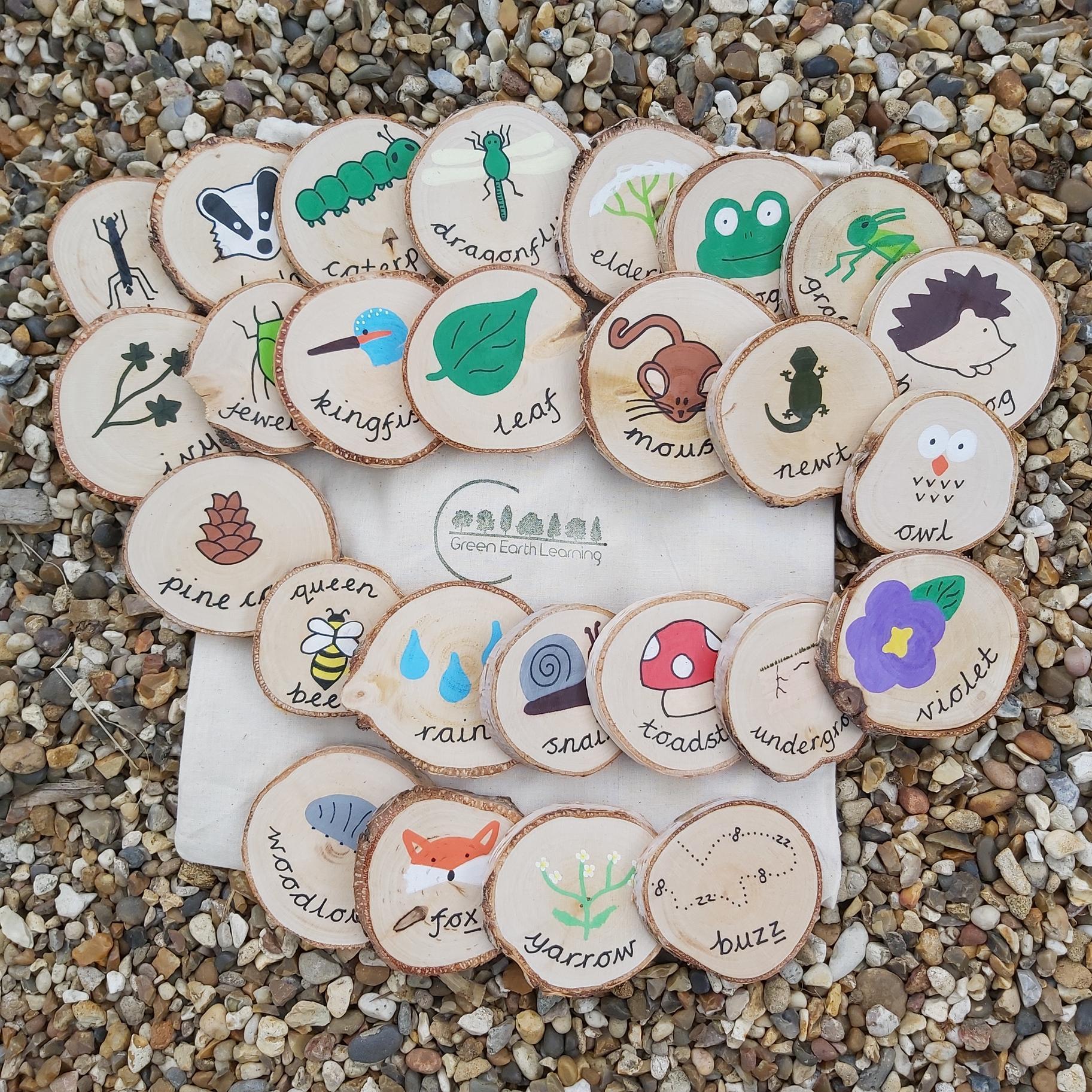 Green Earth Learning Nature Alphabet Wooden Discs by Green Earth Learning - Learning Bugs UK