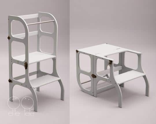 Help Tower - Table Step 'n' Sit White with Silver Catches by Ette Tete - Learning Bugs UK