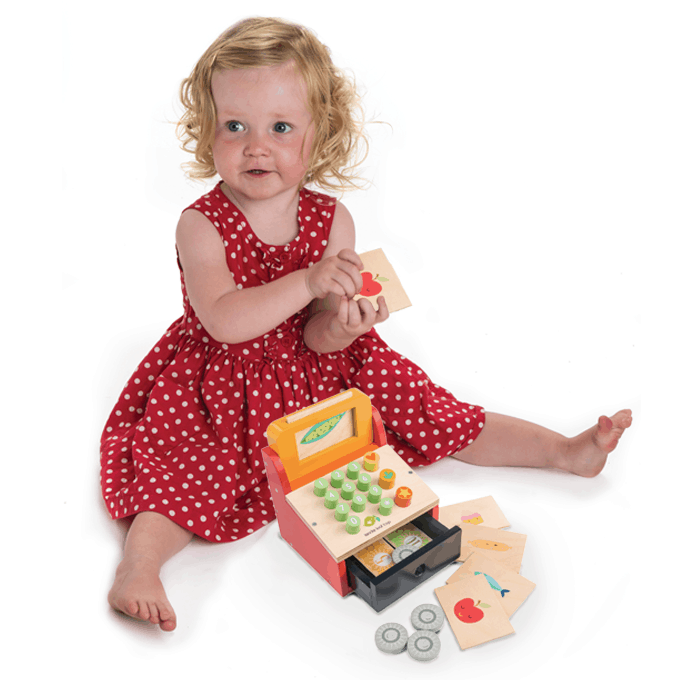 Wooden Till with Money - Kids Role Play Cash Register Toy by Tenderleaf Toys - Learning Bugs UK