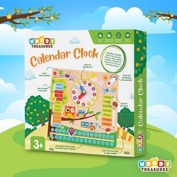 Woody Treasures Wooden Calender Clock by Woody Treasures - Learning Bugs UK