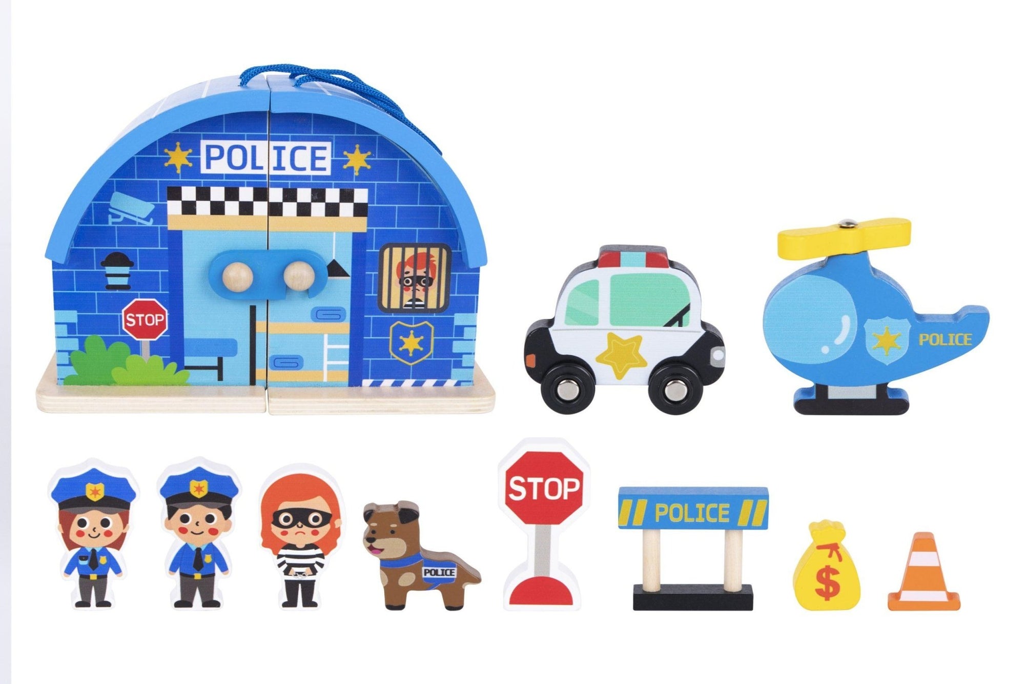 Buy Woody Treasures - Wooden Police Station Play Set | for kids by Learning Bugs UK