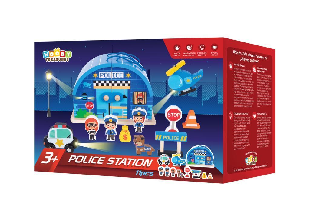 Buy Woody Treasures - Wooden Police Station Play Set | for kids by Learning Bugs UK