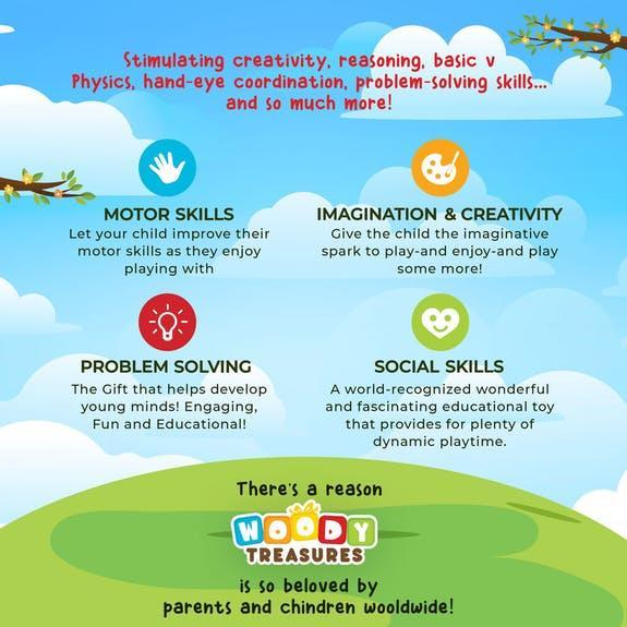 Buy Woody Treasures Wooden Stacking Teaching Clock | for kids by Learning Bugs UK