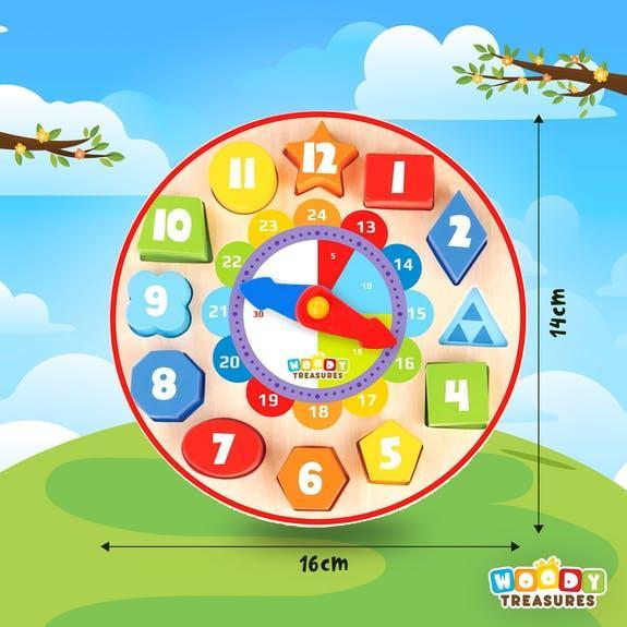 Buy Woody Treasures Wooden Stacking Teaching Clock | for kids by Learning Bugs UK