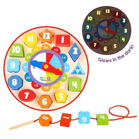 Buy Woody Treasures Wooden Stacking Teaching Clock | for kids by Learning Bugs UK