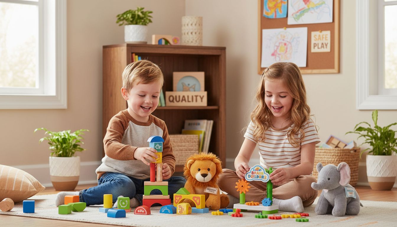 Children playing with top branded toys