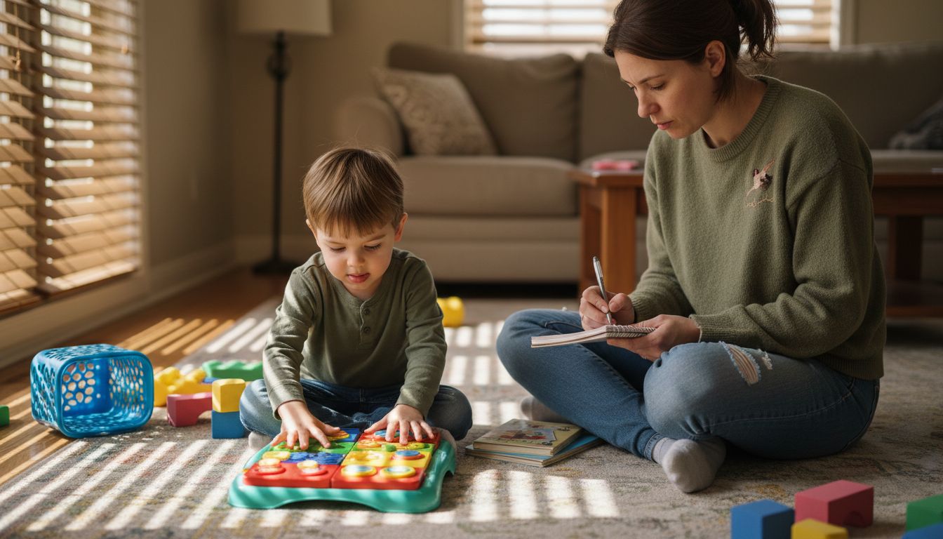 Child exploring sensory toy in cozy family room