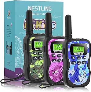 Nestling Walkie Talkies 3 Pack, Upgraded Version Camouflage Exterior 8 Channels 2 Way Radio Toys with Backlit LCD Flashlight, 3KM Range for Kids Indoor Outdoor Activity