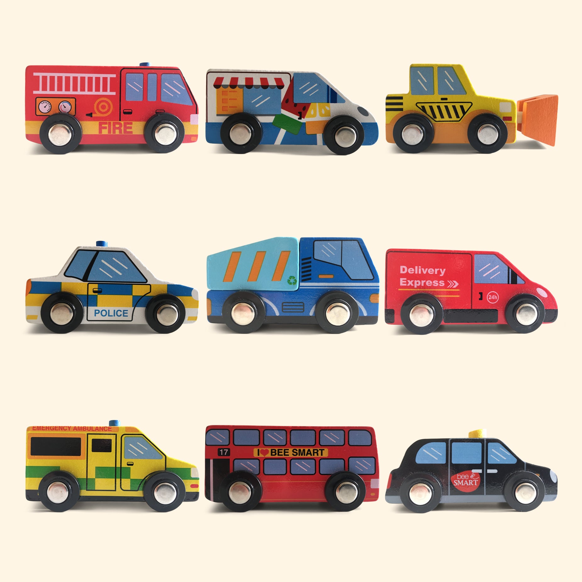 Bee Smart Wooden 9 Vehicle Set by Bee Smart - Learning Bugs UK