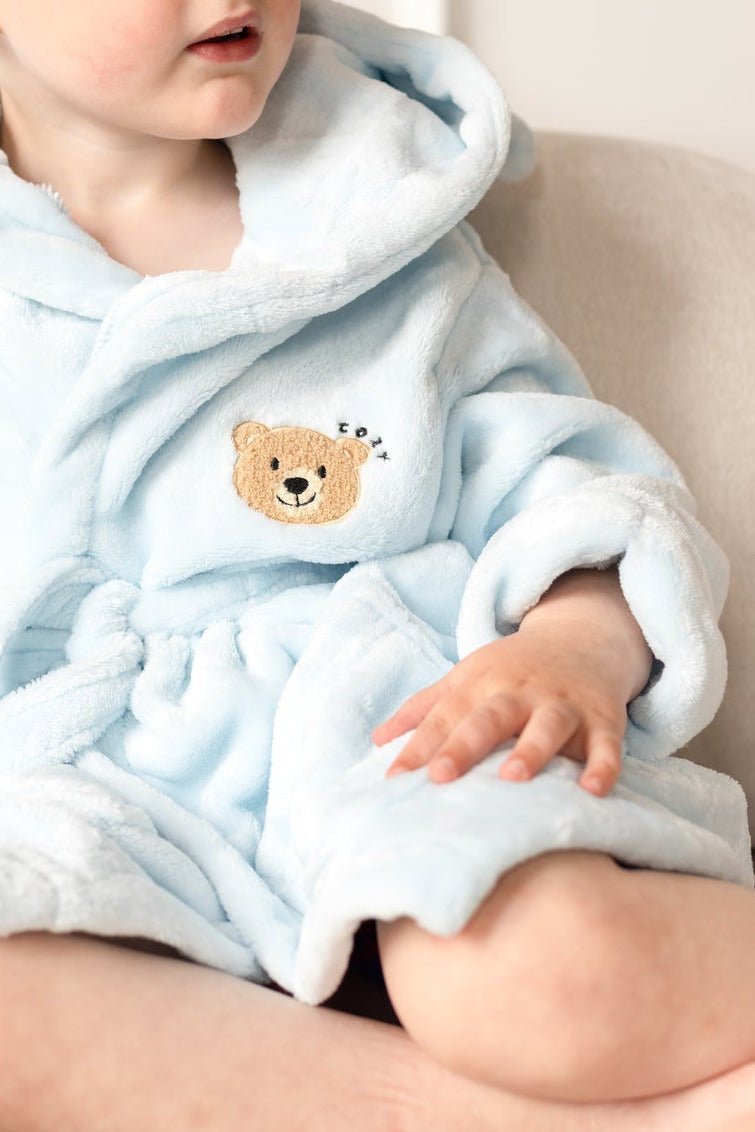 COZY Bear Hooded Dressing Gown Bear Ears - Blue – Bathrobes & Towels for children, available at Learning Bugs UK