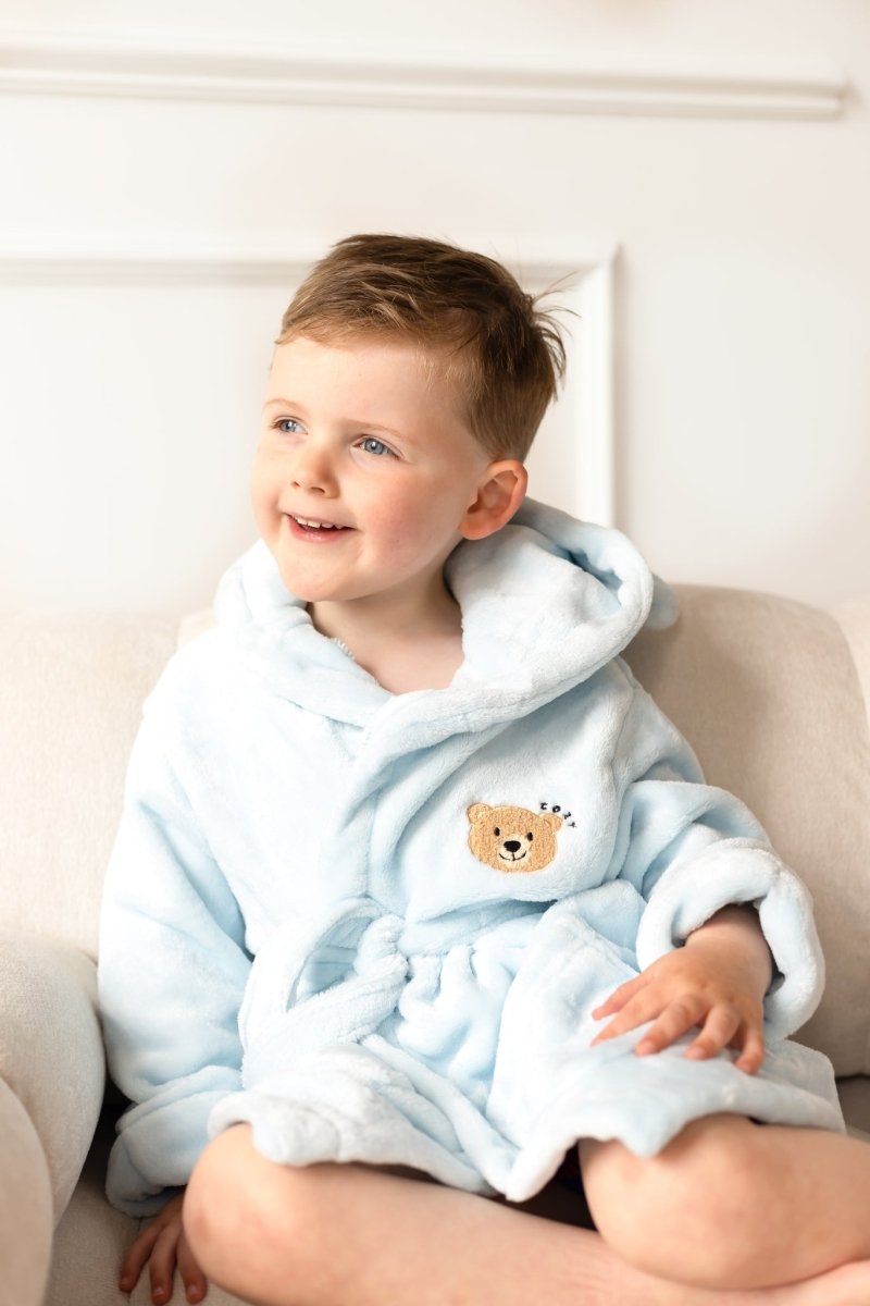 COZY Bear Hooded Dressing Gown Bear Ears - Blue – Bathrobes & Towels for children, available at Learning Bugs UK