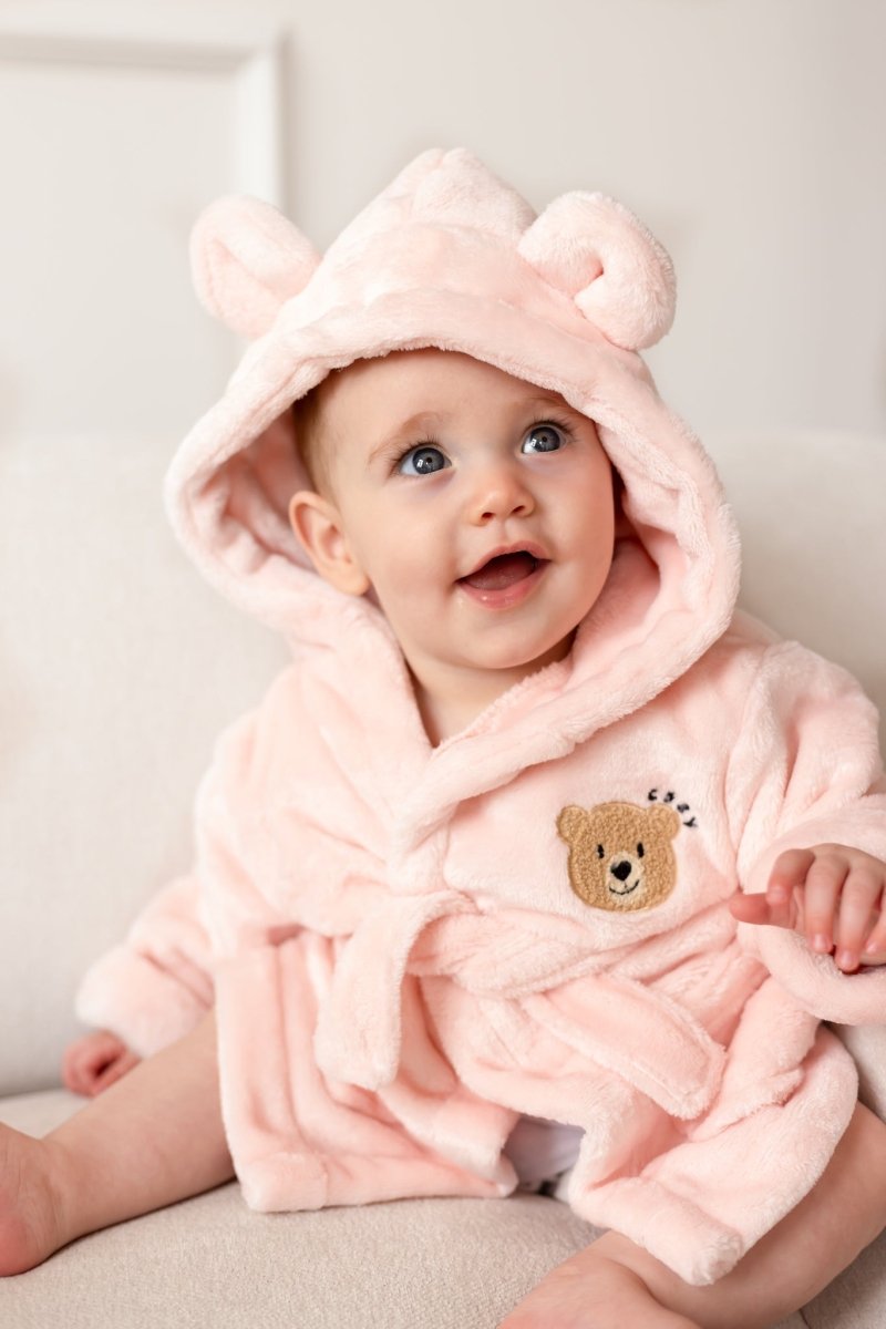 COZY Bear Hooded Dressing Gown Bear Ears - Pink – Bathrobes & Towels for children, available at Learning Bugs UK