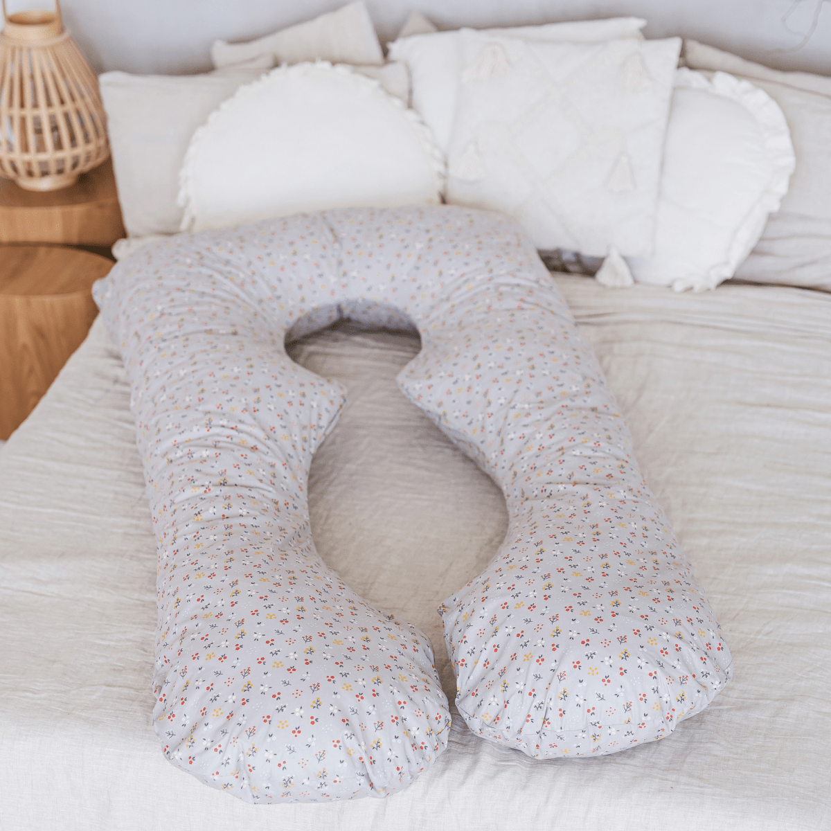 MINICAMP U-Shaped Pregnancy Pillow with Organic Cover in Grey | Kapok & Latex Blend or PES Filling – Body Pillows U Shaped for children, available at Learning Bugs UK