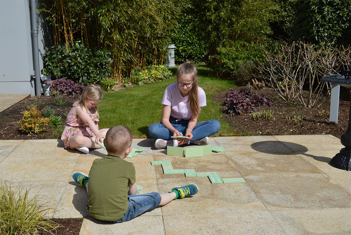 Large Wooden Dominoes - Mint-Coloured Garden Set by Traditional Garden Games - Learning Bugs UK