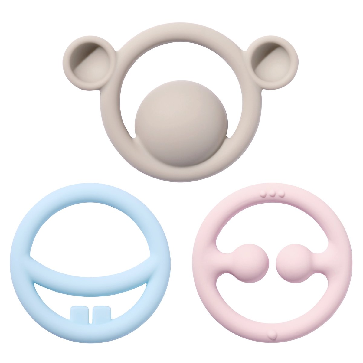 MOLUK Nigi, Nagi & Nogi Teether and Sensory Pastel Colour Set – Baby Teethers for children, available at Learning Bugs UK
