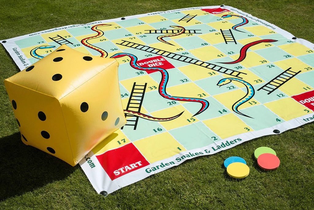Garden Snakes and Ladders 2m x 2m - Inflatable Dice & Oversized Counters by Traditional Garden Games - Learning Bugs UK