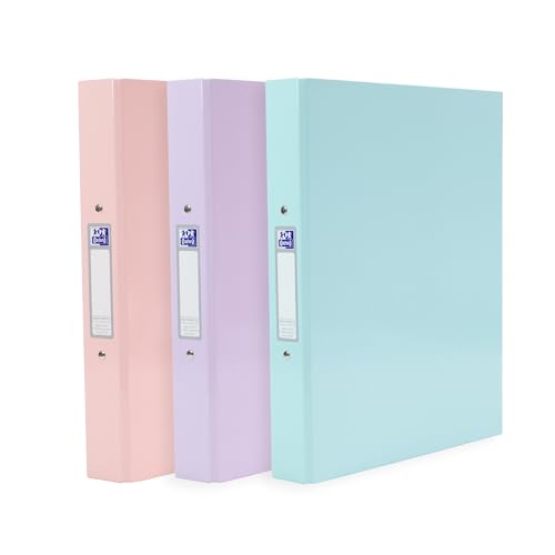 Oxford A4 Ring Binders, Pastel, Pack of 3 Folders 40mm