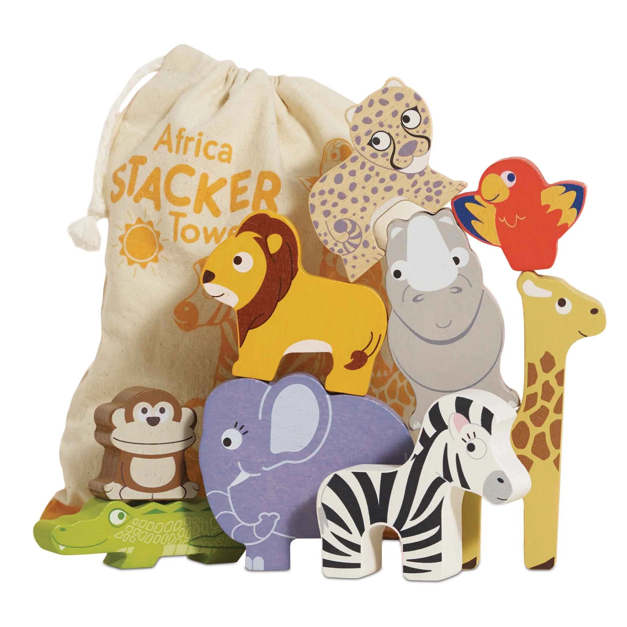 Le Toy Van - Africa Stacking Animals & Bag by Lauvely - Learning Bugs UK