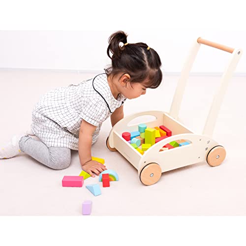 New Classic Toys 11320 Wooden Baby Walker with Blocks, Multi