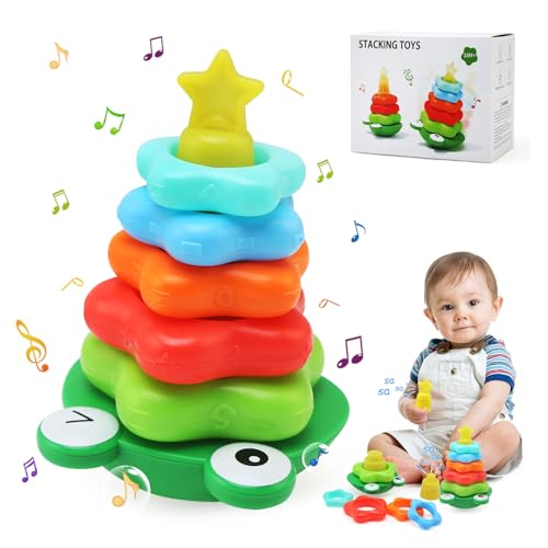 Montessori Stacking Toys for Toddlers - Rings & Blocks Rattle