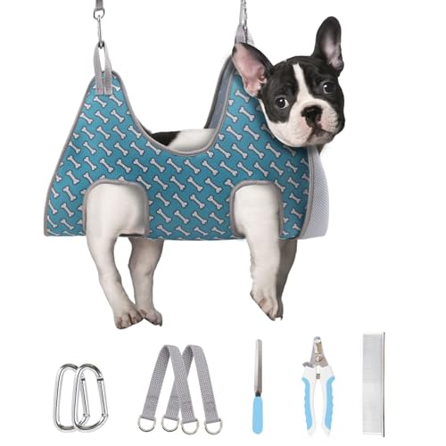 Supet Dog Grooming Hammock Harness for Cats & Dogs, Relaxation Pet Grooming Hammock Restraint Dog & Small Animal Leashes Sling for Grooming Dog Grooming Helper, Coral blue