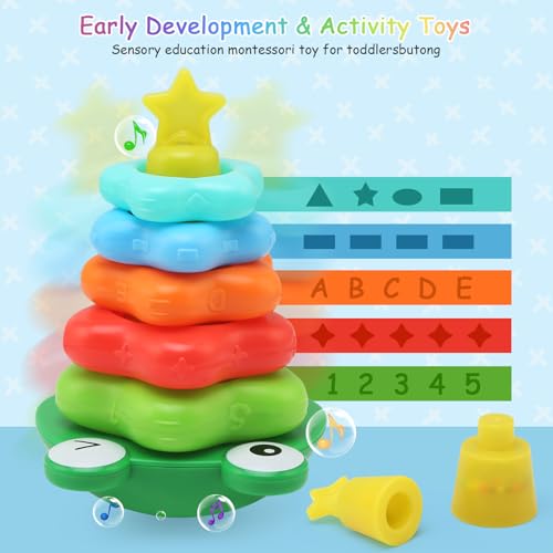 Montessori Stacking Toys for Toddlers - Rings & Blocks Rattle