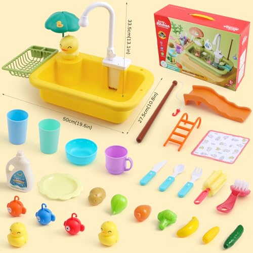 Electric Toy Kitchen Sink with Water & Accessories