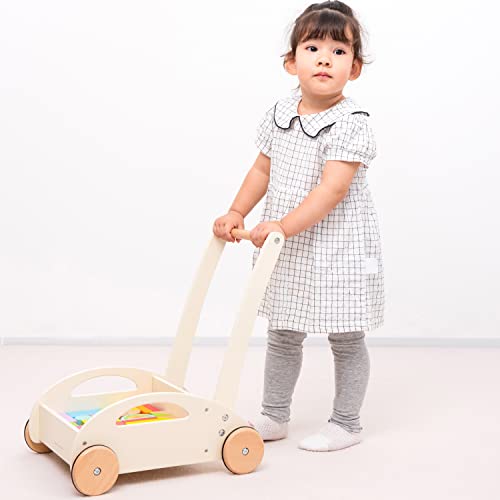 New Classic Toys 11320 Wooden Baby Walker with Blocks, Multi