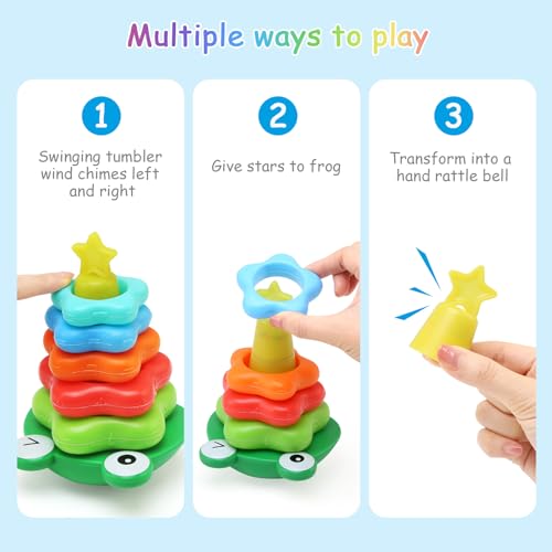 Montessori Stacking Toys for Toddlers - Rings & Blocks Rattle