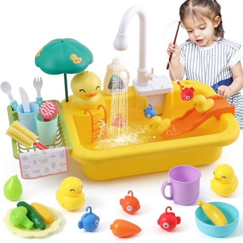 Electric Toy Kitchen Sink with Water & Accessories