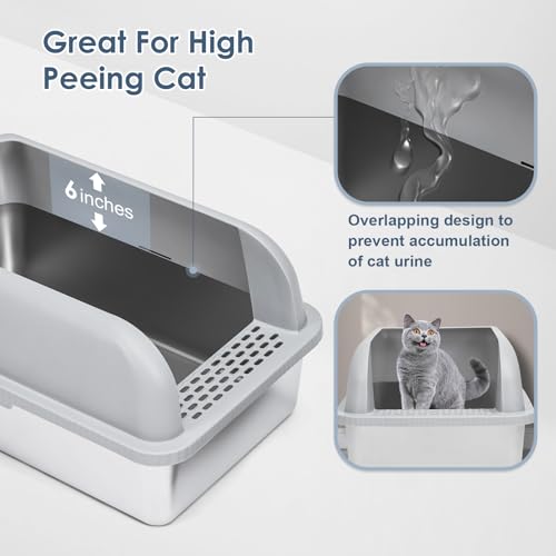 Suzzipaws Enclosed Stainless Steel Cat Litter Box with Lid Extra Large Learningbugs