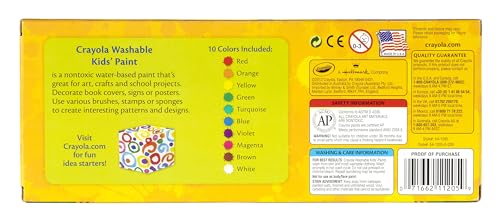 Washable Paints - 10 Assorted Colors for Kids