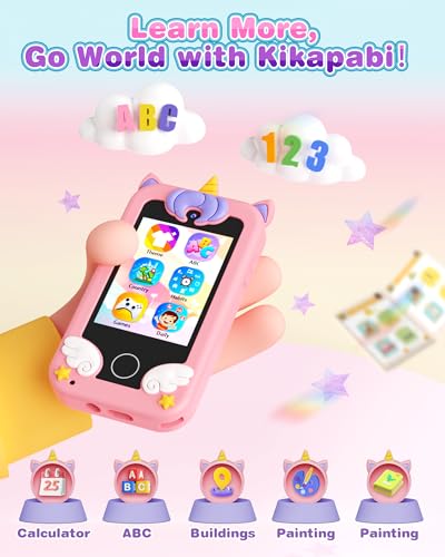 Kikapabi Kids Phone Toys for Girls Boys, Educational Learning Girls Boys Toys with Camera Games Music Torch Function