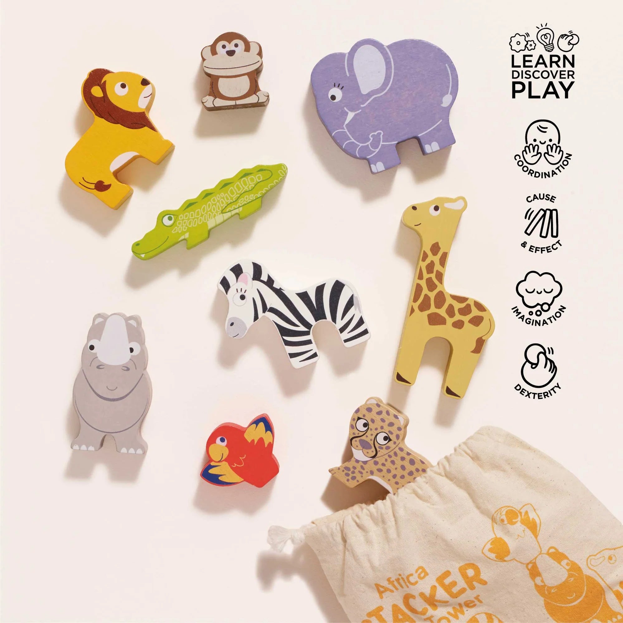 Le Toy Van - Africa Stacking Animals & Bag by Lauvely - Learning Bugs UK