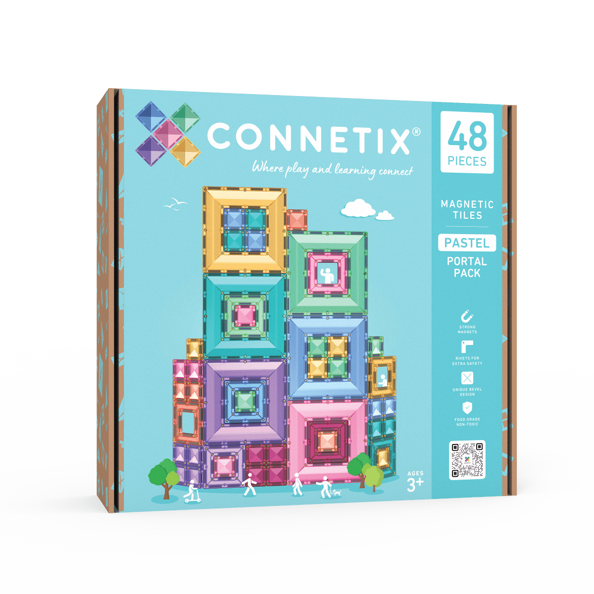 Connetix Magnetic Tiles 48 Piece Pastel Portal Pack – Magnetic Tiles for children, available at Learning Bugs UK