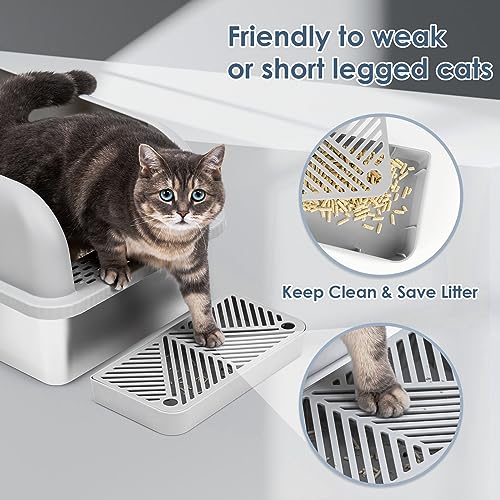 Suzzipaws Enclosed Stainless Steel Cat Litter Box with Lid Extra Large Litter Box for Big Cats XL Metal Litter Pan Tray