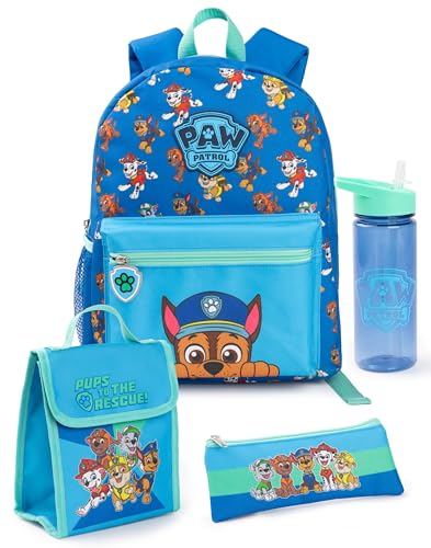 Boys 4-Piece Backpack Set: Blue & Green Chase Dog Crew Bundle