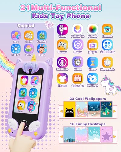 Kikapabi Kids Phone Toys for Girls Boys, Educational Learning Girls Boys Toys with Camera Games Music Torch Function