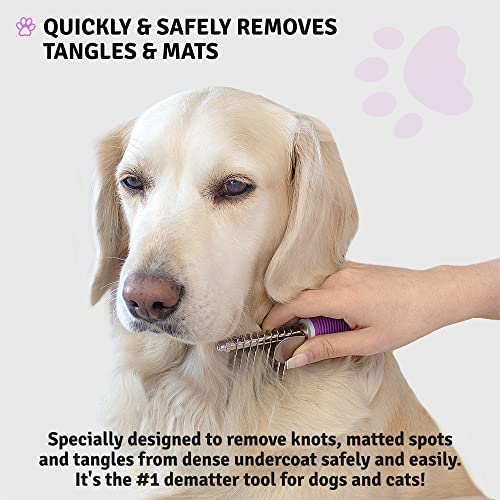 Poodle Pet Dematting Fur Rake Comb Brush Tool with Long 2.5” Steel Safety Blades for Detangling Matted or Knotted Undercoat Hair