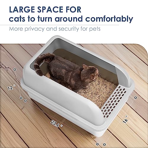 Suzzipaws Enclosed Stainless Steel Cat Litter Box with Lid Extra Large Litter Box for Big Cats XL Metal Litter Pan Tray