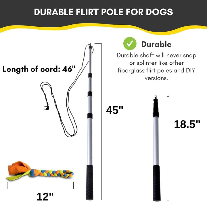 YES4QUALITY Flirt Pole for Dogs - Safe & Strong for Large Breeds w/Non-Bungee Cord - Spring Pole for Tug of War, Interactive Play & Puppy Training - Heavy-Duty Teaser Wand for Outdoor Exercise