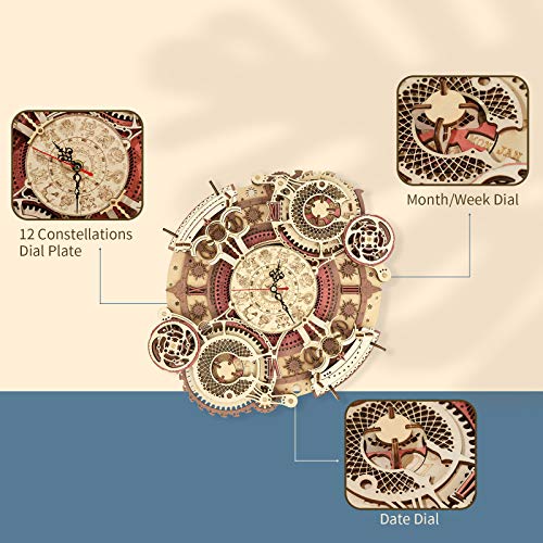 ROKR 3D DIY Wooden Puzzle for Adults Teens Zodiac Wall Clock Model Kits for Adults