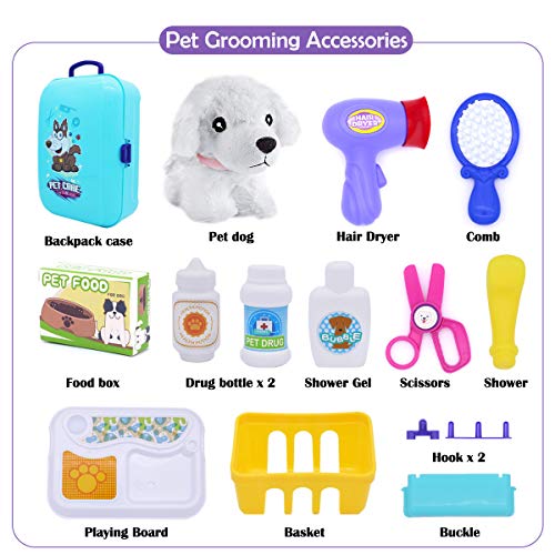 Pet Care Role Play Set - 16 pcs Grooming & Vet Kit for Kids