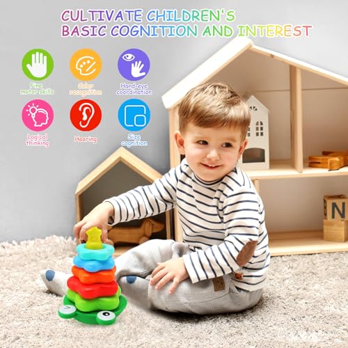 Montessori Stacking Toys for Toddlers - Rings & Blocks Rattle