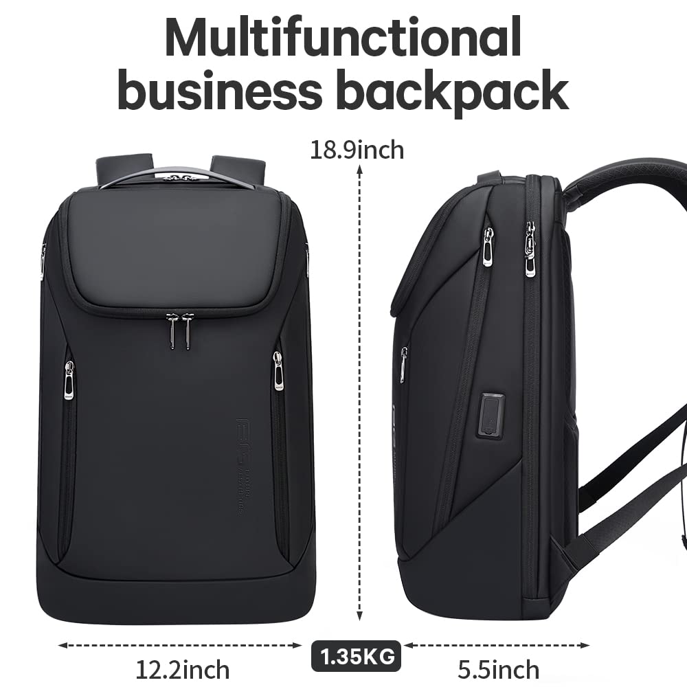 Black Waterproof Laptop Backpack with USB Port